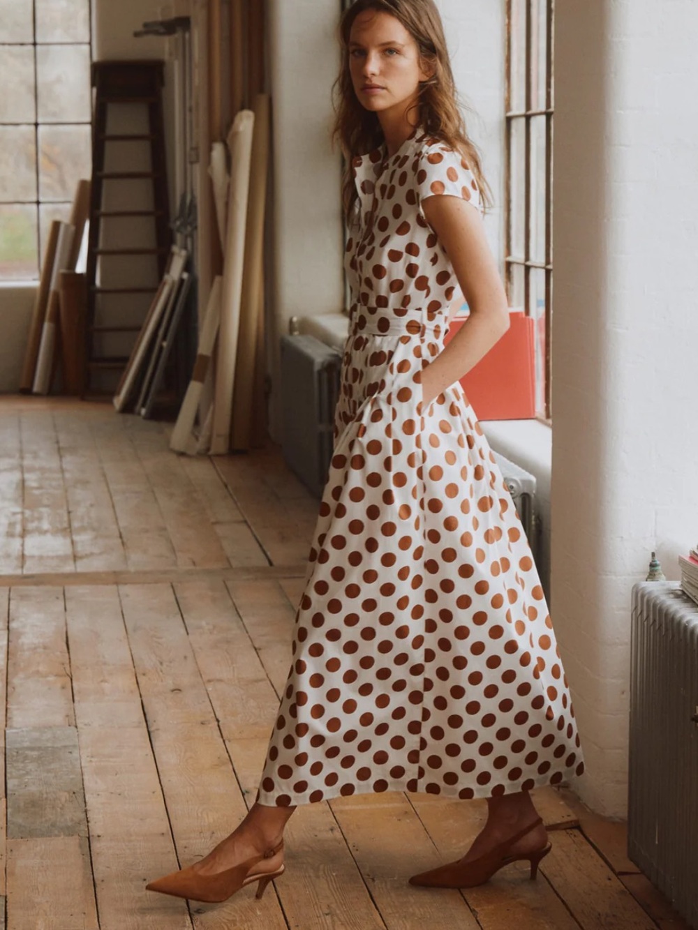 NWT Boden Arabella Cotton Maxi Dress Size 10 Ginger Painted Dot Polka Dot
